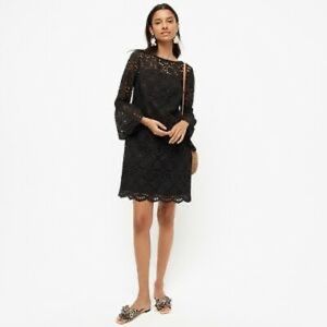 j.Crew Cora Dress Bell-sleeve black shift dress embroidered eyelet Black